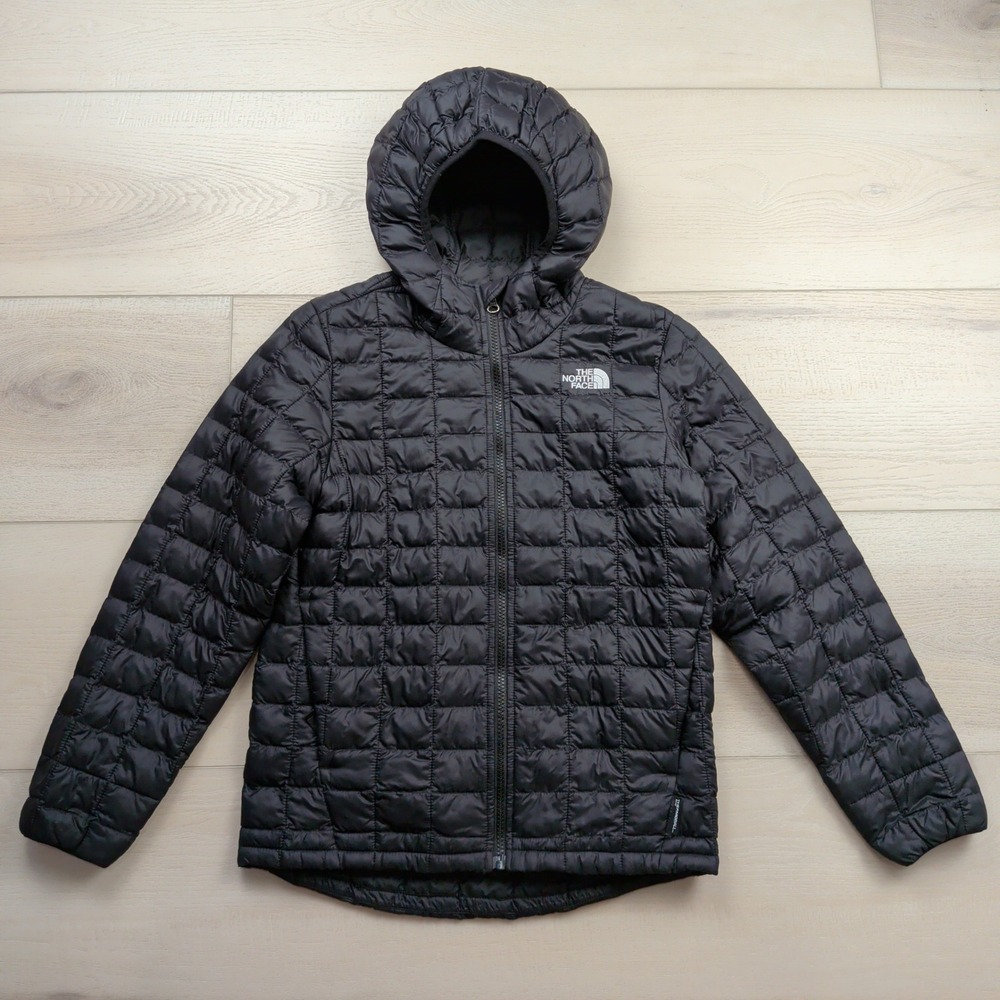 The North Face Boys ThermoBall Eco Hoodie Black Puffer Jacket Size Medium 10/12